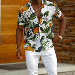 Discount OUKU Men's Tropical Flowers Leaves Shirt Summer Hawaiian Shirt Camp Collar Shirt Short Sleeve Shirt Turndown Fashion Designer Casual Outdoor Street Casual Print S M L White