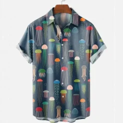 Best OUKU Men's Tropical Octopus Shirt Summer Hawaiian Shirt Aloha Shirt Short Sleeves Shirt Turndown Tropical Sports Streetwear Street Casual Hawaiian Green Gray S M L