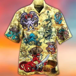 Best OUKU Men's Tropical Octopus Shirt Summer Hawaiian Shirt Camp Collar Shirt Short Sleeve Shirt Turndown Fashion Designer Casual Street Casual Daily Blue-Green Sea Blue Yellow S M L