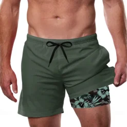 Outlet OUKU Men's Tropical Plants Flowers Lined Shorts 2 in 1 Board Shorts Swim Shorts Mid Waist Hawaiian Vacation Beach Wear Side Pockets With Compression Liner Elastic Drawstring Waist Designer Clothing Apparel