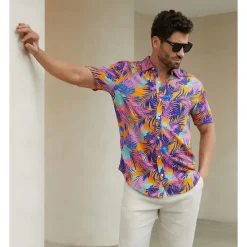 Best OUKU Men's Tropical Shirt Summer Hawaiian Shirt Button Up Shirt Short Sleeve Hawaiian Fashion Casual Vacation Daily Hawaiian Summer Lapel Print Purple