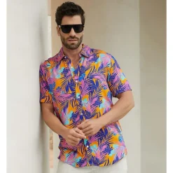 Best OUKU Men's Tropical Shirt Summer Hawaiian Shirt Button Up Shirt Short Sleeve Hawaiian Fashion Casual Vacation Daily Hawaiian Summer Lapel Print Purple