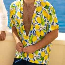 OUKU Men's Tropical Shirt Summer Hawaiian Shirt Aloha Shirt Short Sleeves Shirt Turndown Tropical Fashion Hawaiian Outdoor Street Hawaiian Yellow Pink Brown S M L