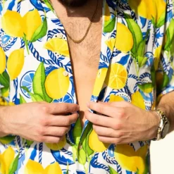 OUKU Men's Tropical Shirt Summer Hawaiian Shirt Aloha Shirt Short Sleeves Shirt Turndown Tropical Fashion Hawaiian Outdoor Street Hawaiian Yellow Pink Brown S M L