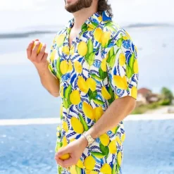 OUKU Men's Tropical Shirt Summer Hawaiian Shirt Aloha Shirt Short Sleeves Shirt Turndown Tropical Fashion Hawaiian Outdoor Street Hawaiian Yellow Pink Brown S M L