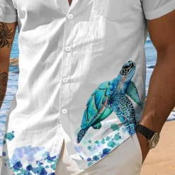 Outlet OUKU Men's Tropical Turtle Summer Hawaiian Shirt Aloha Shirt Printed Shirts Short Sleeves Shirt Turndown Hawaiian Resort Outdoor Vacation Holiday White Blue Green S M L