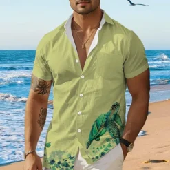 Outlet OUKU Men's Tropical Turtle Summer Hawaiian Shirt Aloha Shirt Printed Shirts Short Sleeves Shirt Turndown Hawaiian Resort Outdoor Vacation Holiday White Blue Green S M L