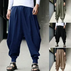 Online OUKU Men's Trousers Baggy Pants Casual Pants Baggy Harem Pants Drawstring Elastic Waist Wide Leg Solid Color Daily Streetwear Hippie Yoga Loose Fit Black Navy Blue