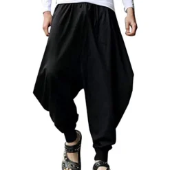 Online OUKU Men's Trousers Baggy Pants Casual Pants Baggy Harem Pants Drawstring Elastic Waist Wide Leg Solid Color Daily Streetwear Hippie Yoga Loose Fit Black Navy Blue