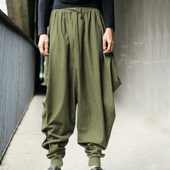 Online OUKU Men's Trousers Baggy Pants Casual Pants Baggy Harem Pants Drawstring Elastic Waist Wide Leg Solid Color Daily Streetwear Hippie Yoga Loose Fit Black Navy Blue