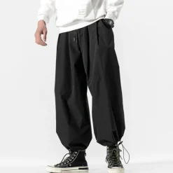 OUKU Men's Trousers Baggy Pants Harem Pants Casual Pants Baggy Harem Pants Pocket Wide Leg Leg Drawstring Solid Color Comfort Sports Daily Streetwear Casual / Sporty Black Grey Micro-elastic