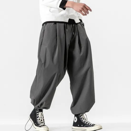 OUKU Men's Trousers Baggy Pants Harem Pants Casual Pants Baggy Harem Pants Pocket Wide Leg Leg Drawstring Solid Color Comfort Sports Daily Streetwear Casual / Sporty Black Grey Micro-elastic