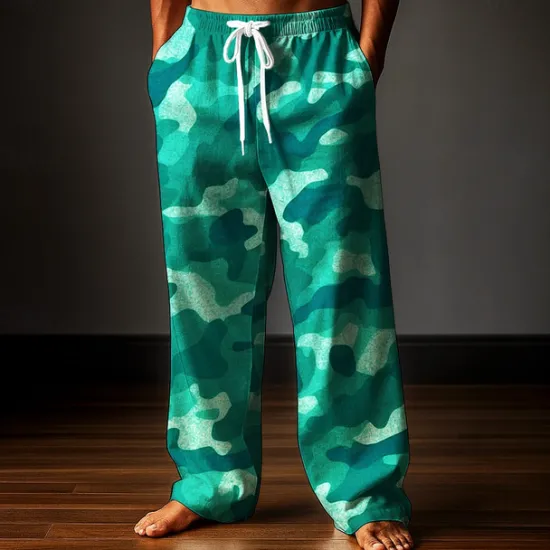 New OUKU Men's Trousers Baggy Pants Casual Pants Elastic Drawstring Waist Linen-Like Pants with Pockets Camo Camouflage Full Length Outdoor Vacation Classic Style Army Green Purple Inelastic
