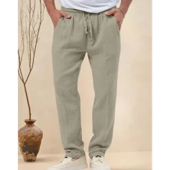 OUKU Men's Trousers Beach Shorts Casual Pants Seersucker Pants Drawstring Elastic Waist Straight Leg Plain Comfort Breathable Daily Holiday Vacation Fashion Casual Black White