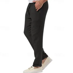 OUKU Men's Trousers Beach Shorts Casual Pants Seersucker Pants Drawstring Elastic Waist Straight Leg Plain Comfort Breathable Daily Holiday Vacation Fashion Casual Black White