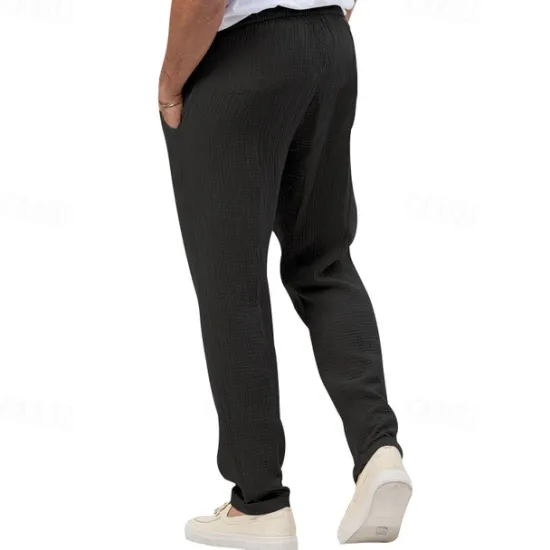 OUKU Men's Trousers Beach Shorts Casual Pants Seersucker Pants Drawstring Elastic Waist Straight Leg Plain Comfort Breathable Daily Holiday Vacation Fashion Casual Black White