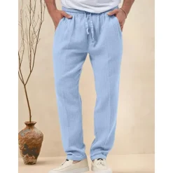 OUKU Men's Trousers Beach Shorts Casual Pants Seersucker Pants Drawstring Elastic Waist Straight Leg Plain Comfort Breathable Daily Holiday Vacation Fashion Casual Black White