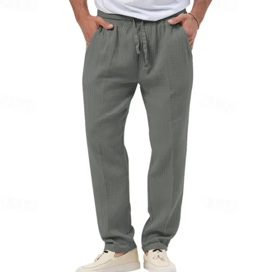 OUKU Men's Trousers Beach Shorts Casual Pants Seersucker Pants Drawstring Elastic Waist Straight Leg Plain Comfort Breathable Daily Holiday Vacation Fashion Casual Black White