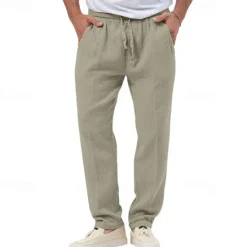 OUKU Men's Trousers Beach Shorts Casual Pants Seersucker Pants Drawstring Elastic Waist Straight Leg Plain Comfort Breathable Daily Holiday Vacation Fashion Casual Black White