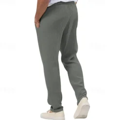 OUKU Men's Trousers Beach Shorts Casual Pants Seersucker Pants Drawstring Elastic Waist Straight Leg Plain Comfort Breathable Daily Holiday Vacation Fashion Casual Black White
