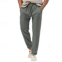 OUKU Men's Trousers Beach Shorts Casual Pants Seersucker Pants Drawstring Elastic Waist Straight Leg Plain Comfort Breathable Daily Holiday Vacation Fashion Casual Black White