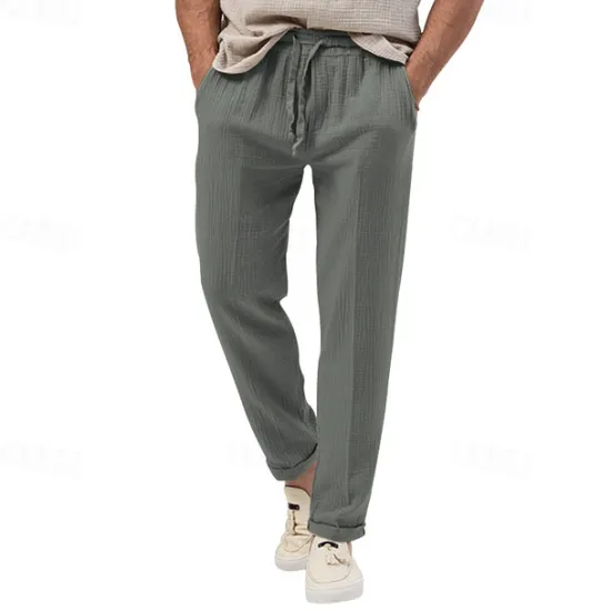 OUKU Men's Trousers Beach Shorts Casual Pants Seersucker Pants Drawstring Elastic Waist Straight Leg Plain Comfort Breathable Daily Holiday Vacation Fashion Casual Black White