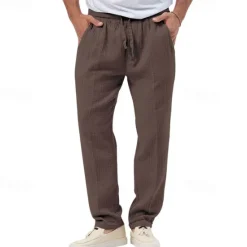 OUKU Men's Trousers Beach Shorts Casual Pants Seersucker Pants Drawstring Elastic Waist Straight Leg Plain Comfort Breathable Daily Holiday Vacation Fashion Casual Black White
