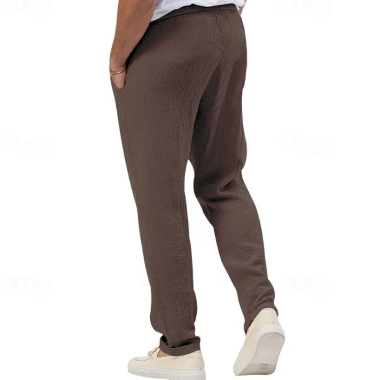 OUKU Men's Trousers Beach Shorts Casual Pants Seersucker Pants Drawstring Elastic Waist Straight Leg Plain Comfort Breathable Daily Holiday Vacation Fashion Casual Black White