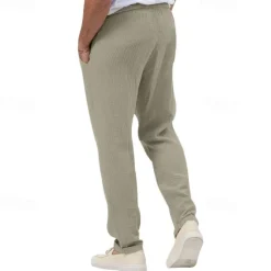 OUKU Men's Trousers Beach Shorts Casual Pants Seersucker Pants Drawstring Elastic Waist Straight Leg Plain Comfort Breathable Daily Holiday Vacation Fashion Casual Black White