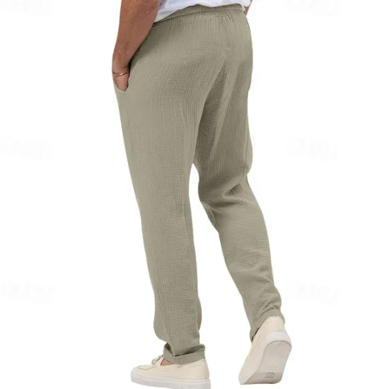 OUKU Men's Trousers Beach Shorts Casual Pants Seersucker Pants Drawstring Elastic Waist Straight Leg Plain Comfort Breathable Daily Holiday Vacation Fashion Casual Black White