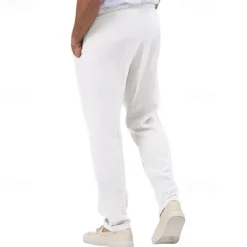 OUKU Men's Trousers Beach Shorts Casual Pants Seersucker Pants Drawstring Elastic Waist Straight Leg Plain Comfort Breathable Daily Holiday Vacation Fashion Casual Black White