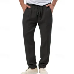 OUKU Men's Trousers Beach Shorts Casual Pants Seersucker Pants Drawstring Elastic Waist Straight Leg Plain Comfort Breathable Daily Holiday Vacation Fashion Casual Black White
