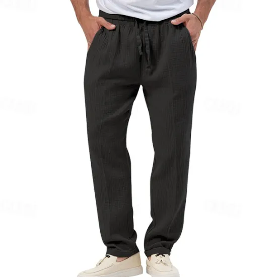 OUKU Men's Trousers Beach Shorts Casual Pants Seersucker Pants Drawstring Elastic Waist Straight Leg Plain Comfort Breathable Daily Holiday Vacation Fashion Casual Black White