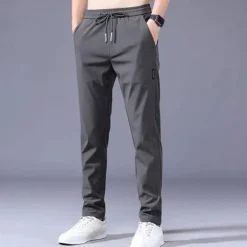 OUKU Men's Trousers Casual Pants Drawstring Elastic Waist Solid Color Breathable Quick Dry Formal Weekend Classic Casual / Sporty Slim Black 1 dark grey 1