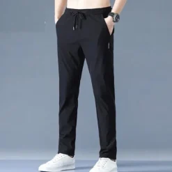 OUKU Men's Trousers Casual Pants Drawstring Elastic Waist Solid Color Breathable Quick Dry Formal Weekend Classic Casual / Sporty Slim Black 1 dark grey 1