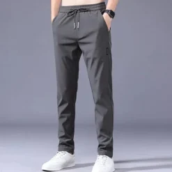 OUKU Men's Trousers Casual Pants Drawstring Elastic Waist Solid Color Breathable Quick Dry Formal Weekend Classic Casual / Sporty Slim Black 1 dark grey 1
