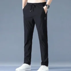 OUKU Men's Trousers Casual Pants Drawstring Elastic Waist Solid Color Breathable Quick Dry Formal Weekend Classic Casual / Sporty Slim Black 1 dark grey 1