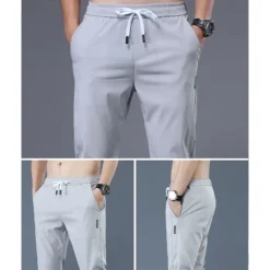 OUKU Men's Trousers Casual Pants Drawstring Elastic Waist Solid Color Breathable Quick Dry Formal Weekend Classic Casual / Sporty Slim Black 1 dark grey 1
