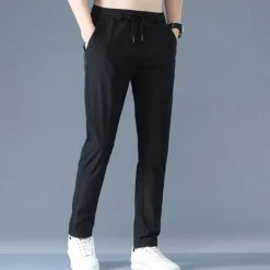 OUKU Men's Trousers Casual Pants Drawstring Elastic Waist Solid Color Breathable Quick Dry Formal Weekend Classic Casual / Sporty Slim Black 1 dark grey 1