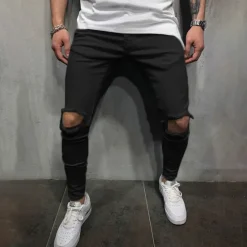 New OUKU Men's Trousers Casual Pants Ripped Straight Leg Solid Colored Comfort Soft Outdoor Daily Streetwear Casual Black White Micro-elastic