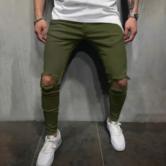 New OUKU Men's Trousers Casual Pants Ripped Straight Leg Solid Colored Comfort Soft Outdoor Daily Streetwear Casual Black White Micro-elastic