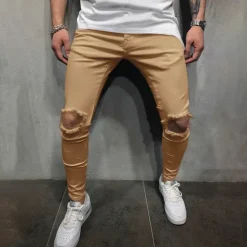 New OUKU Men's Trousers Casual Pants Ripped Straight Leg Solid Colored Comfort Soft Outdoor Daily Streetwear Casual Black White Micro-elastic