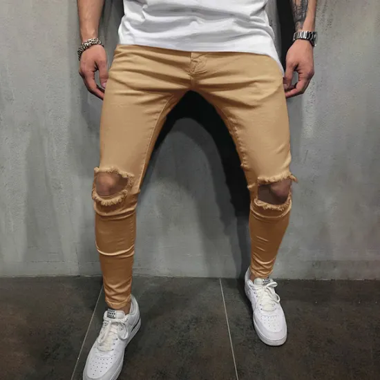 New OUKU Men's Trousers Casual Pants Ripped Straight Leg Solid Colored Comfort Soft Outdoor Daily Streetwear Casual Black White Micro-elastic