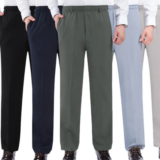 New OUKU Men's Trousers Casual Pants Pocket Elastic Waist Solid Color Comfort Breathable Full Length Daily Stylish Classic Style Black Navy Blue Micro-elastic