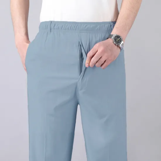 New OUKU Men's Trousers Casual Pants Pocket Elastic Waist Solid Color Comfort Breathable Full Length Daily Stylish Classic Style Black Navy Blue Micro-elastic