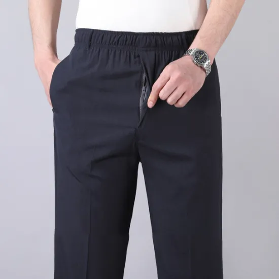 New OUKU Men's Trousers Casual Pants Pocket Elastic Waist Solid Color Comfort Breathable Full Length Daily Stylish Classic Style Black Navy Blue Micro-elastic