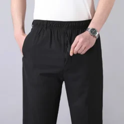 New OUKU Men's Trousers Casual Pants Pocket Elastic Waist Solid Color Comfort Breathable Full Length Daily Stylish Classic Style Black Navy Blue Micro-elastic