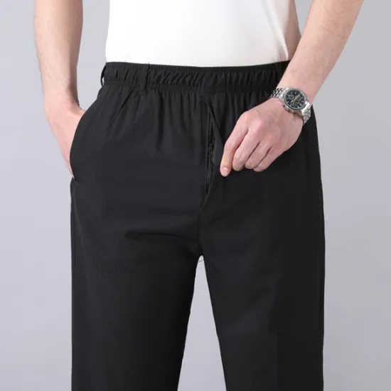 New OUKU Men's Trousers Casual Pants Pocket Elastic Waist Solid Color Comfort Breathable Full Length Daily Stylish Classic Style Black Navy Blue Micro-elastic