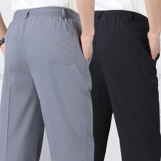 New OUKU Men's Trousers Casual Pants Pocket Elastic Waist Solid Color Comfort Breathable Full Length Daily Stylish Classic Style Black Navy Blue Micro-elastic