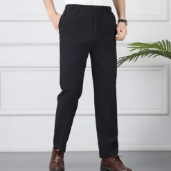 New OUKU Men's Trousers Casual Pants Pocket Elastic Waist Solid Color Comfort Breathable Full Length Daily Stylish Classic Style Black Navy Blue Micro-elastic